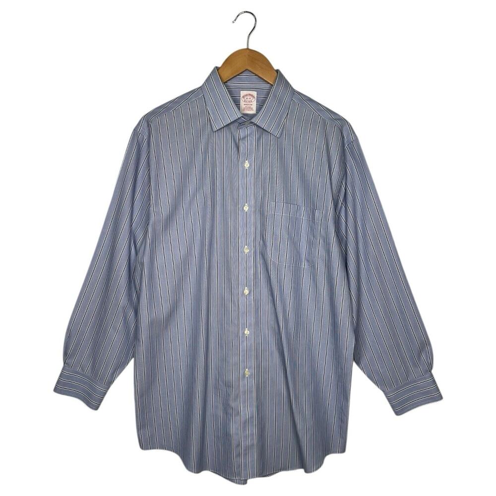 Brooks Brother Mens 16 Madison Non Iron Striped Supima Cotton Long Sleeve Blue